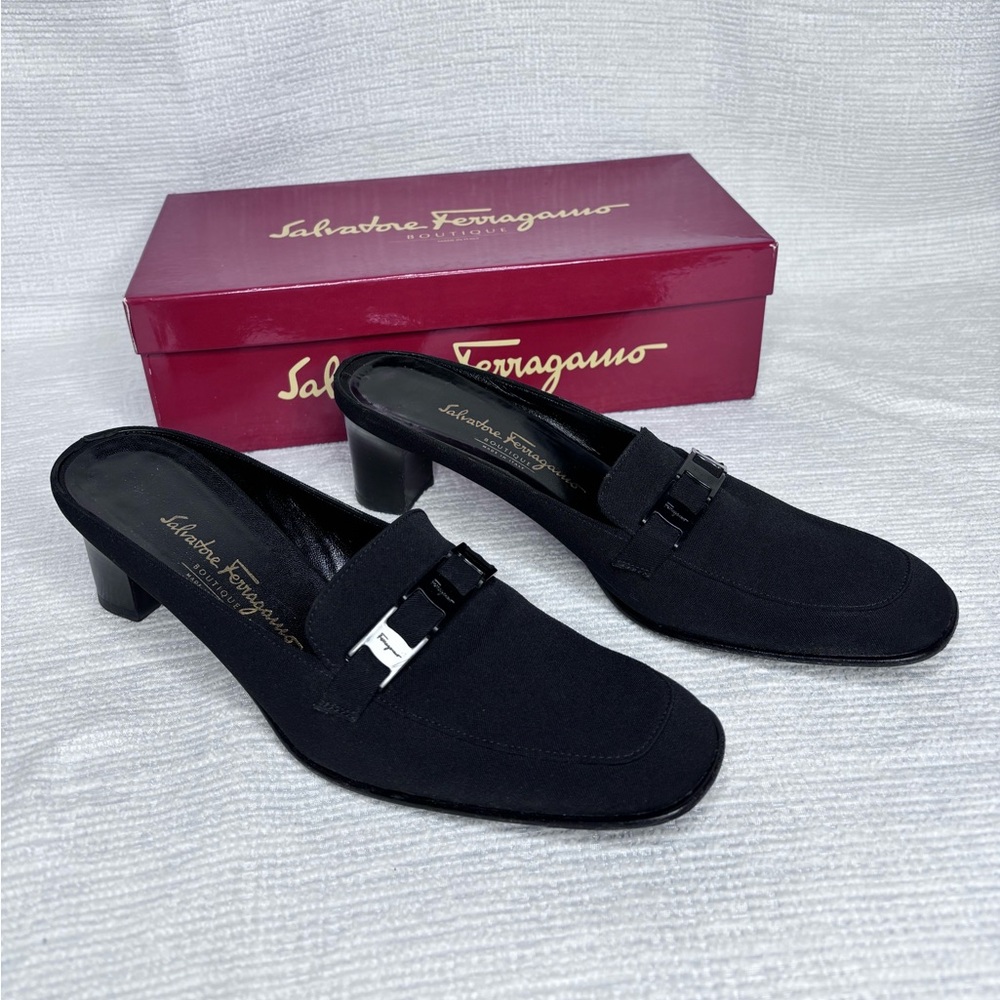 Vintage Salvatore Ferragamo Black Slip-On Heeled Mules